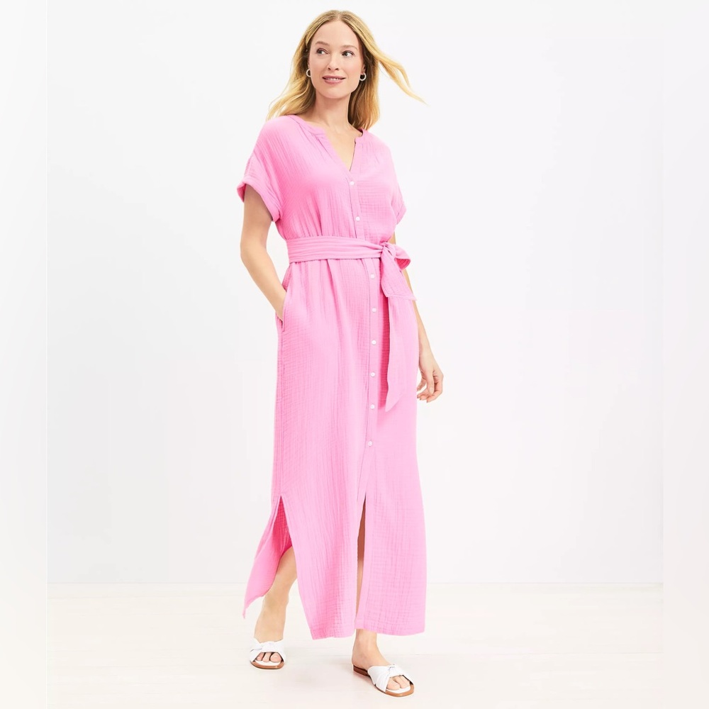 LOFT Beach Triple Cloth Short Sleeve Maxi Dress